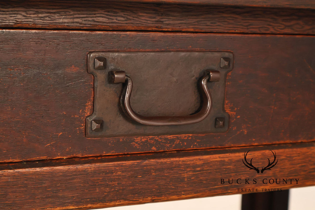 Early Gustav Stickley No. 460 Oak Library Table With Rare  Hardware