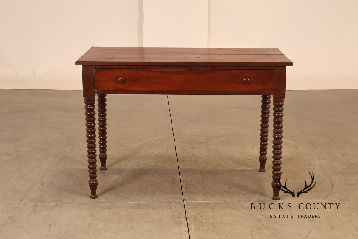 Antique American Turned Leg One Drawer Writing Table