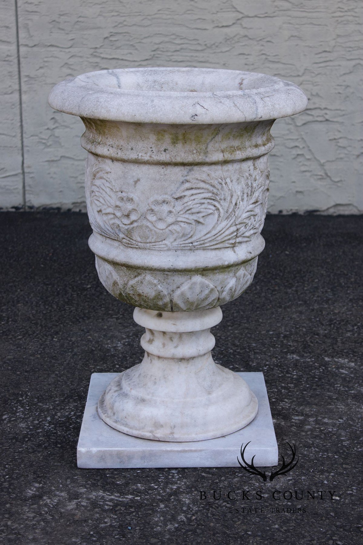 Vintage Pair Of Carved Marble Garden Urns