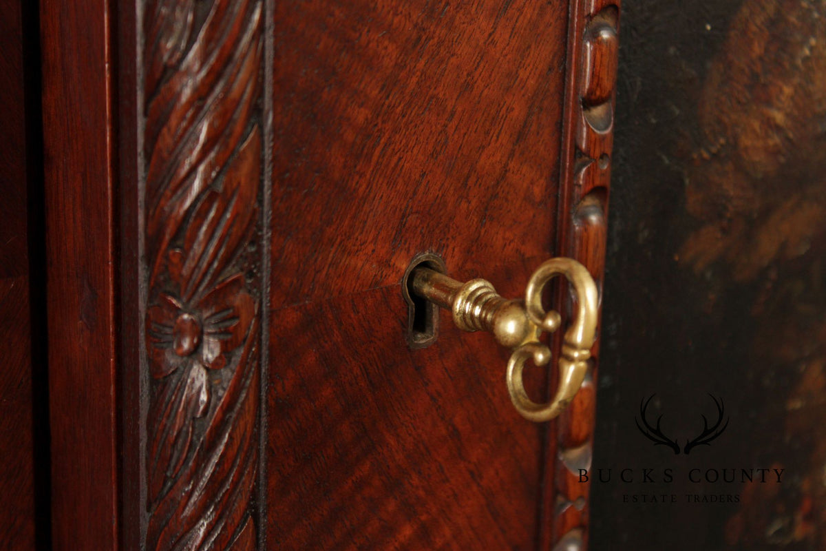 Georgian Style Hand Painted Mahogany Breakfront Cabinet