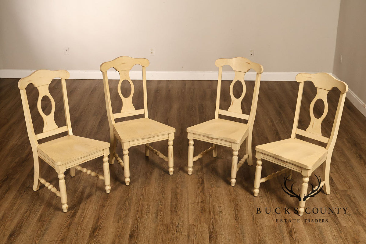 French Country Style Set Of Four Painted Oak Dining Chairs