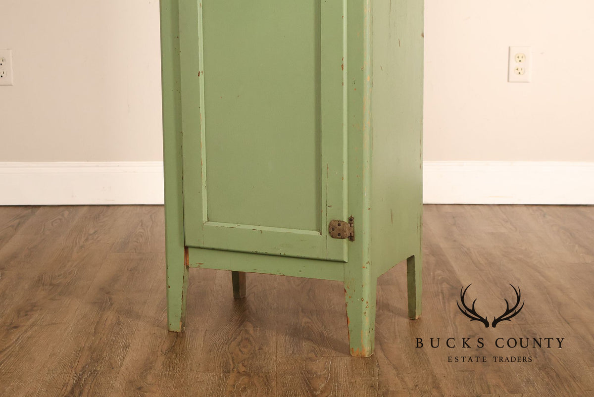 Vintage Painted Green Primitive Tall Storage Chimney Cabinet