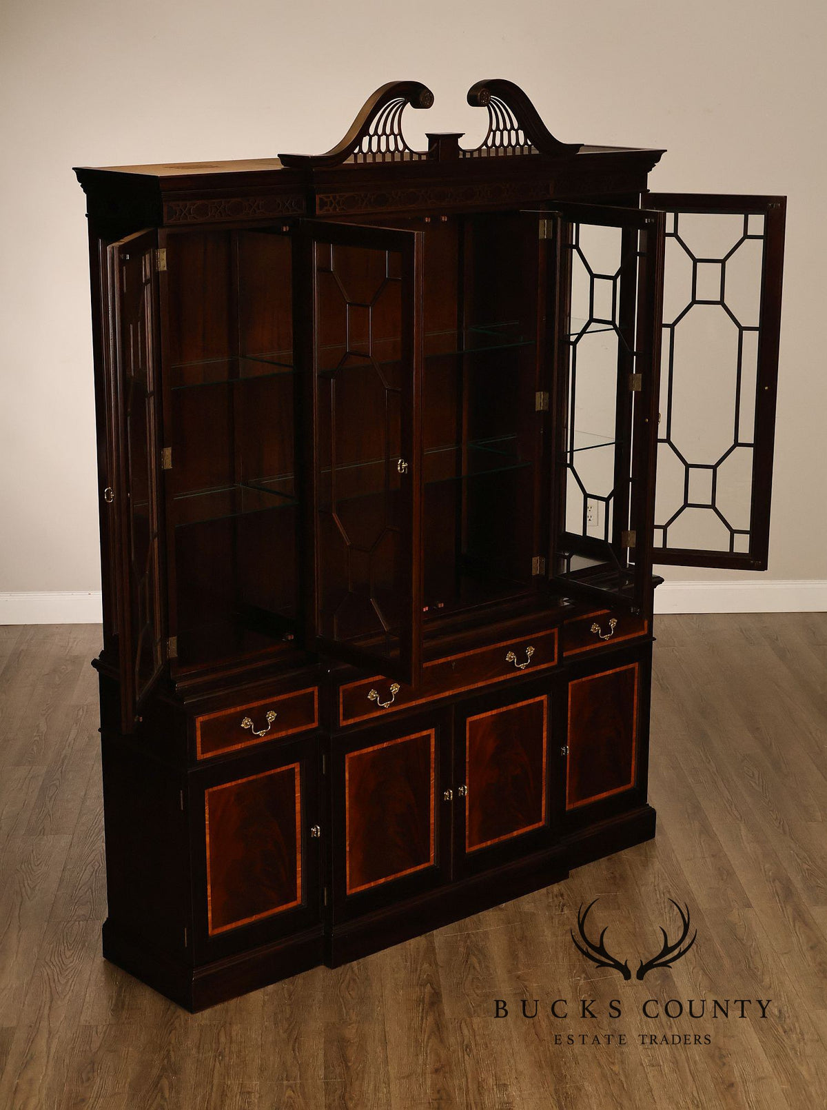 Stickley Georgian Style Mahogany Breakfront China Cabinet