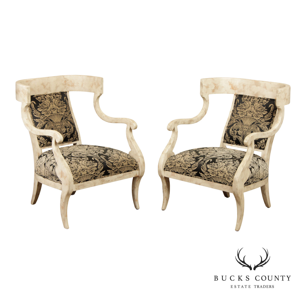 Regency Style Pair Of Painted Fauteuil Armchairs