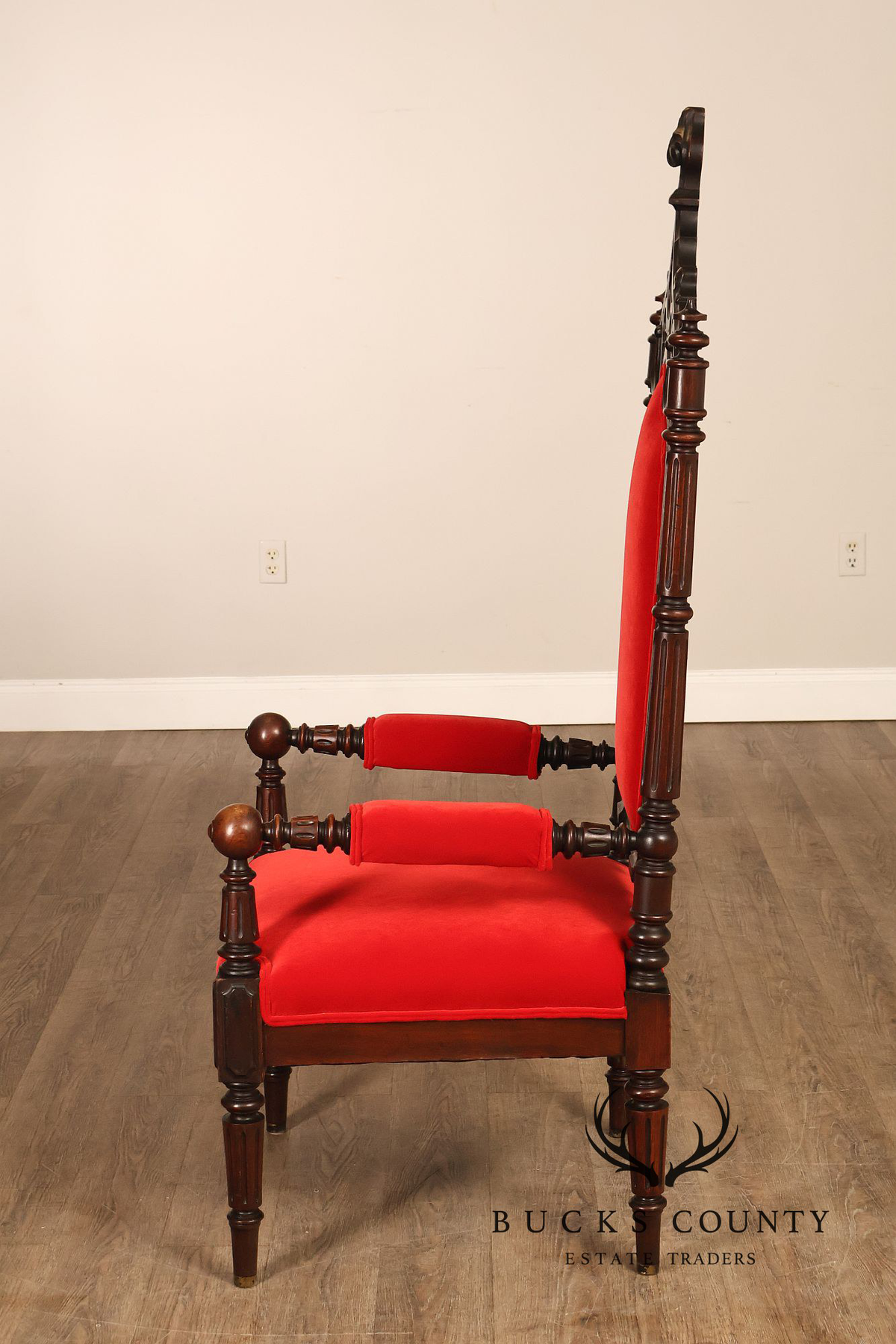 Gothic Revival Walnut Carved Wood Throne Pair Of Armchairs
