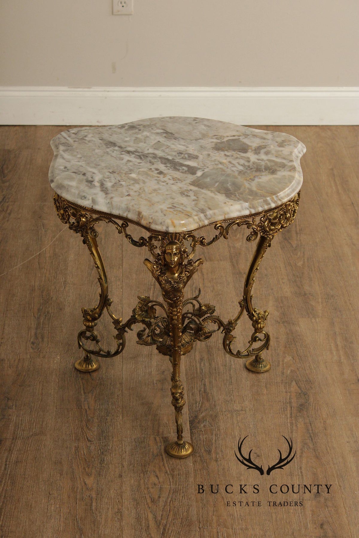 Italian Rococo Gilt Metal Marble Top Accent Table