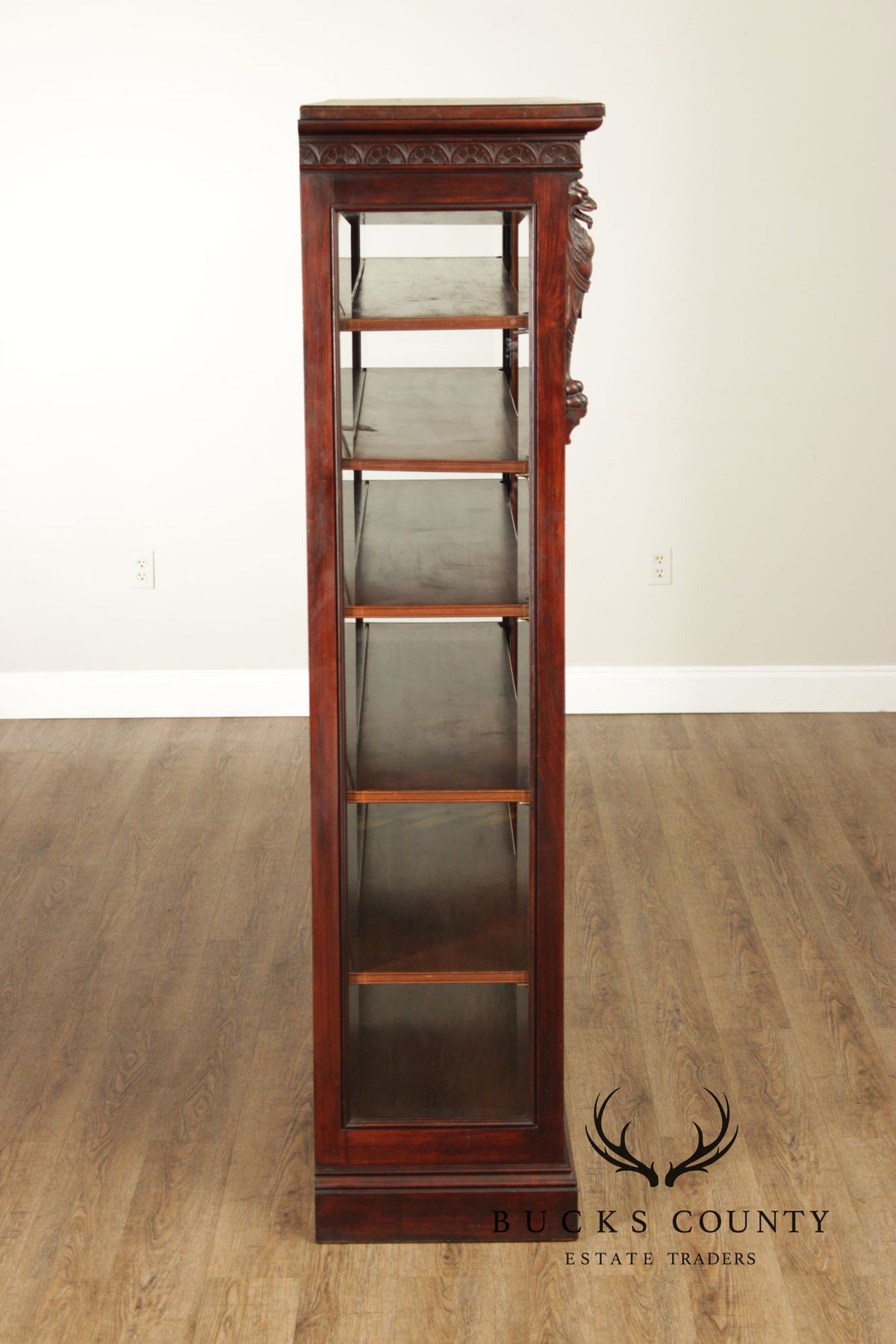 Antique American Renaissance Revival Walnut Display Cabinet Bookcase