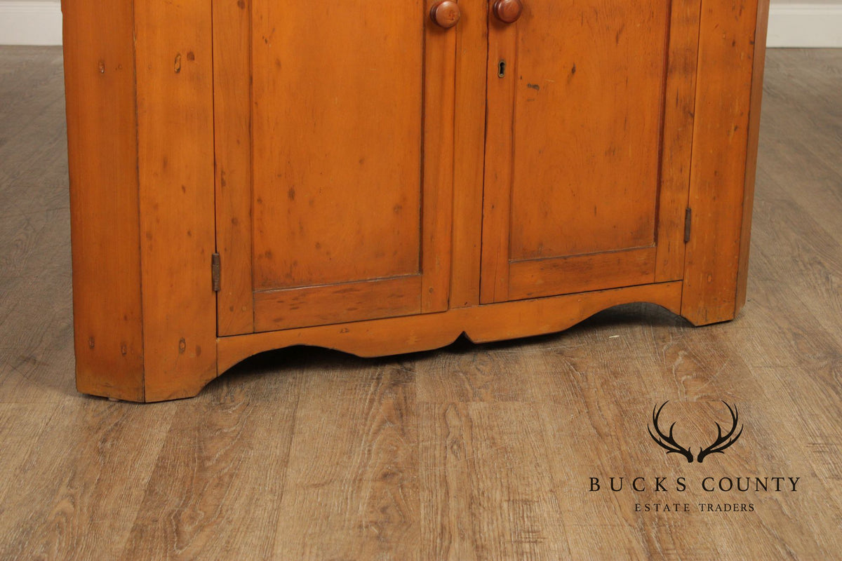 Antique Farmhouse Poplar Twelve-Pane Corner Cabinet