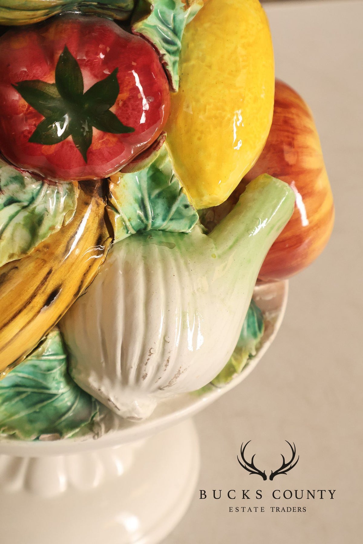 Italian Glazed Ceramic Fruit Basket Centerpiece