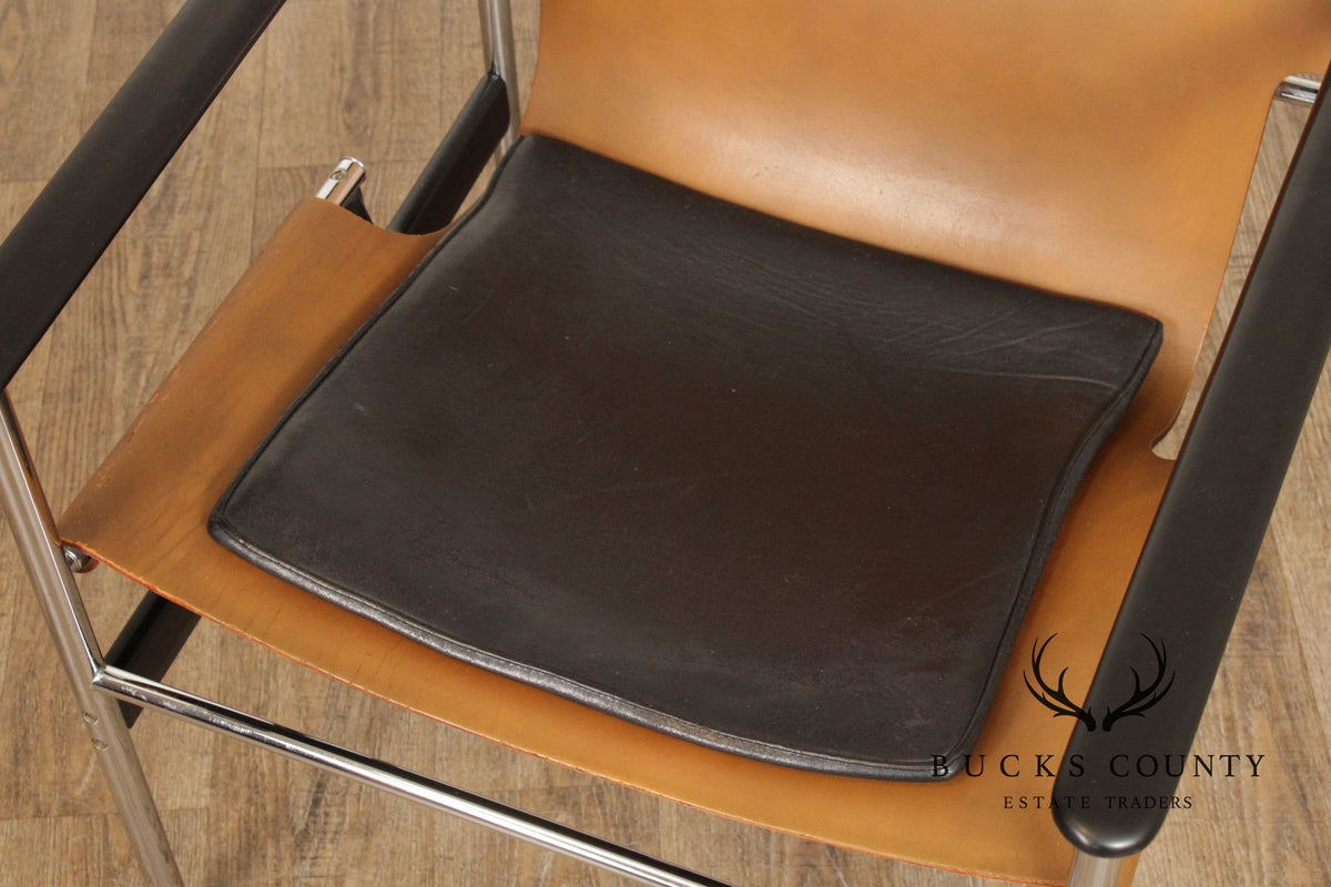 Knoll Mid Century Modern Pair of Leather and Chrome '657' Armchairs