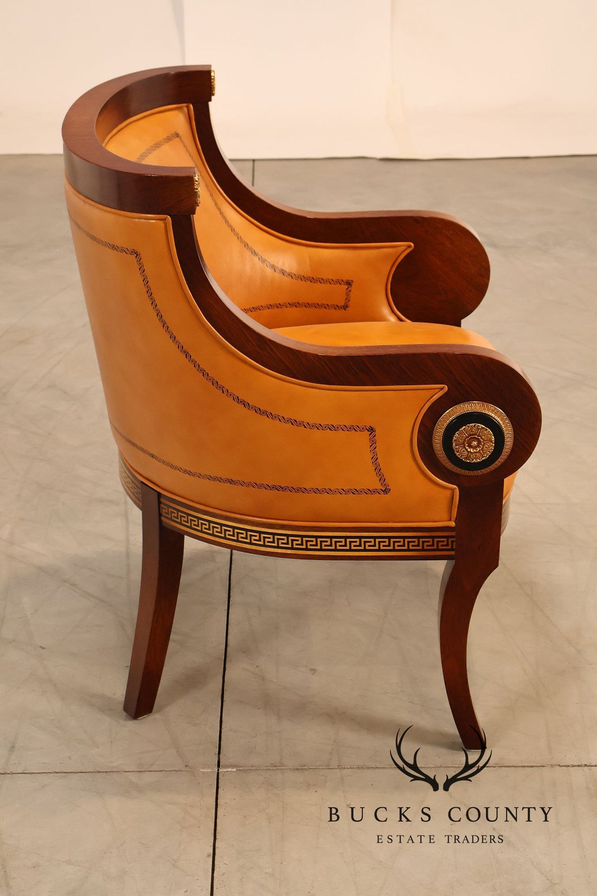 Neoclassical Empire Style Pair Of Mahogany And Leather Armchairs