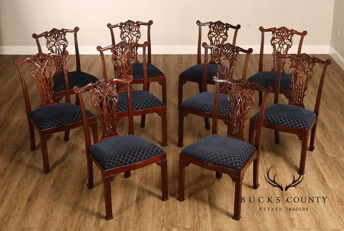 Maitland Smith Set Of 10 Chippendale Style Carved Mahogany Dining Chairs