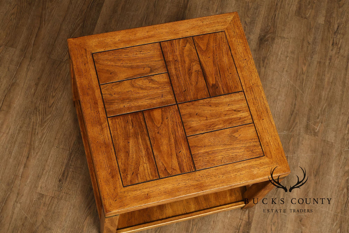 Drexel Heritage Pair Of Rustic Square End Tables With Pull Out Trays