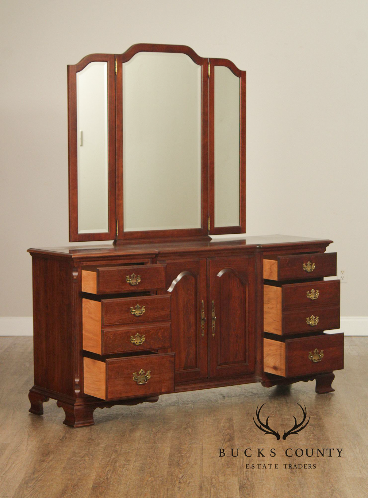 Pennsylvania House Chippendale Style Cherry Long Dresser with Mirror