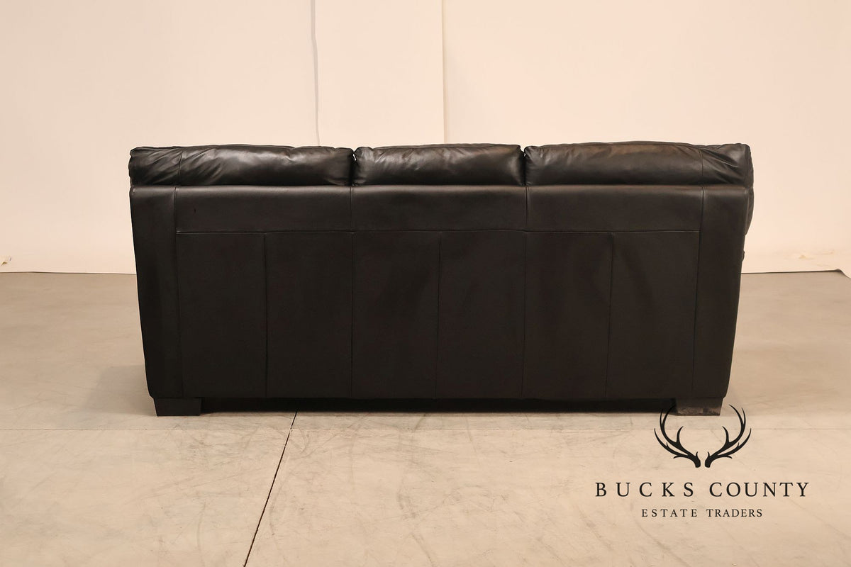 Italsofa Pair of Black Leather Sofas