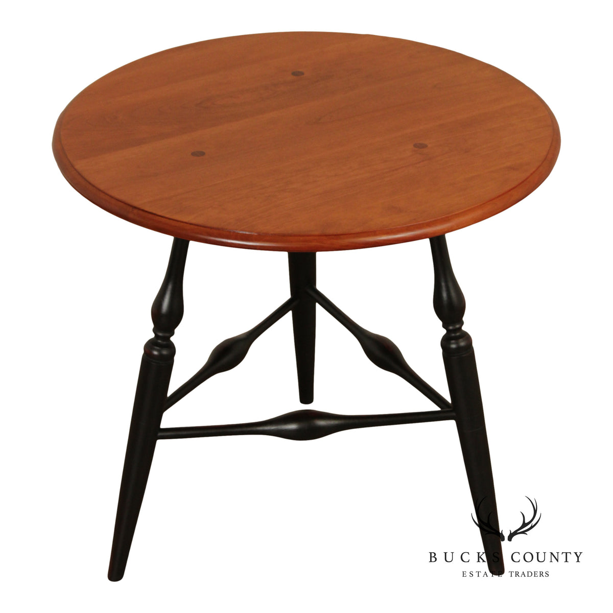 Custom Crafted Windsor Style Round Cherry and Ebonized Maple Side Table