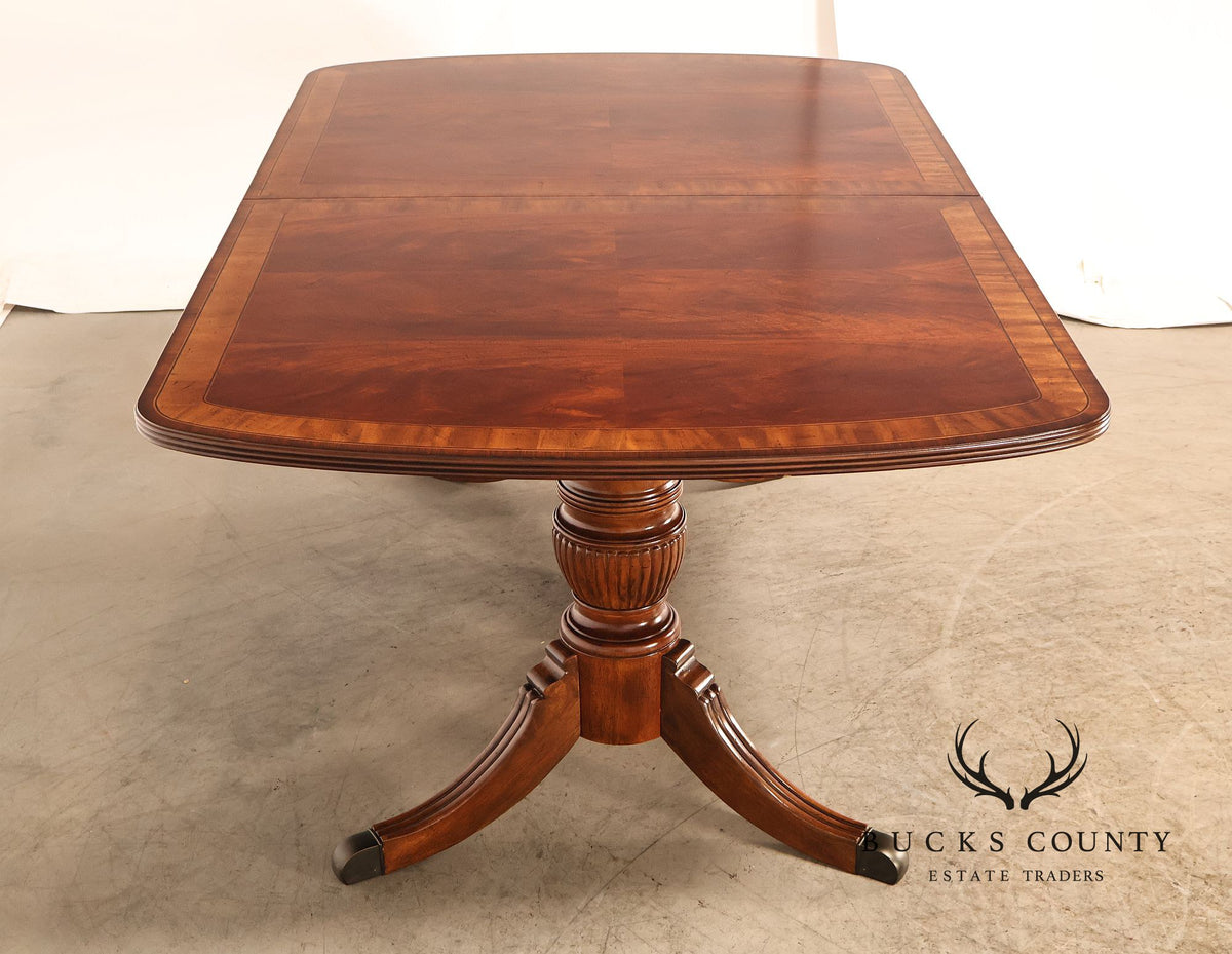 Georgian Style Banded Mahogany Double Pedestal Extension Dining Table