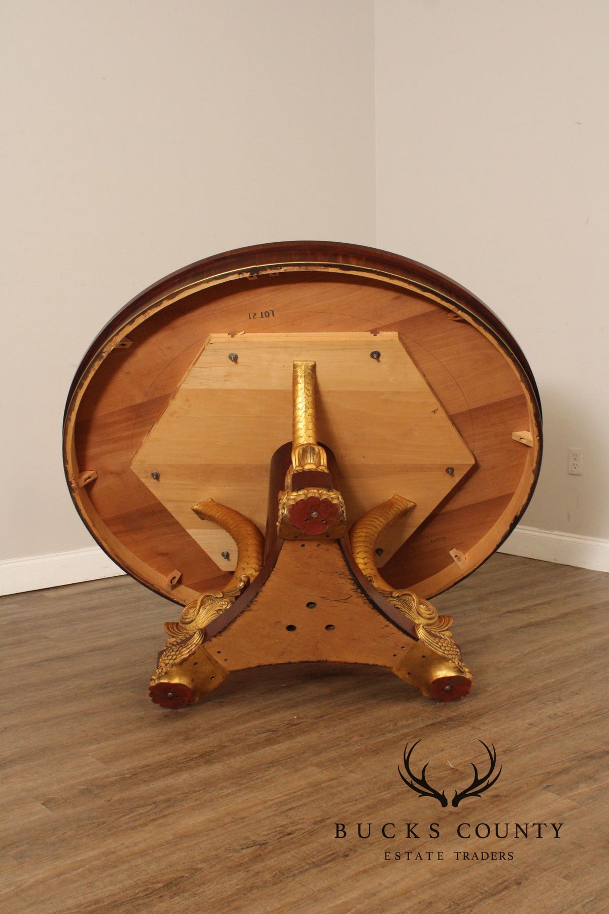 John Widdicomb Rococo Style Partial Gilt Round Mahogany Center Table