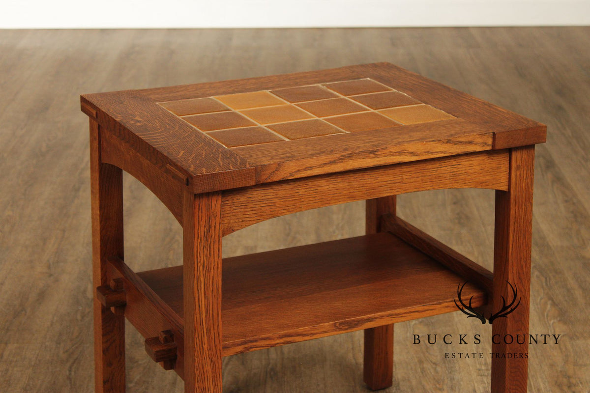 Stickley Mission Collection Pair Of Oak Tile Top End Tables