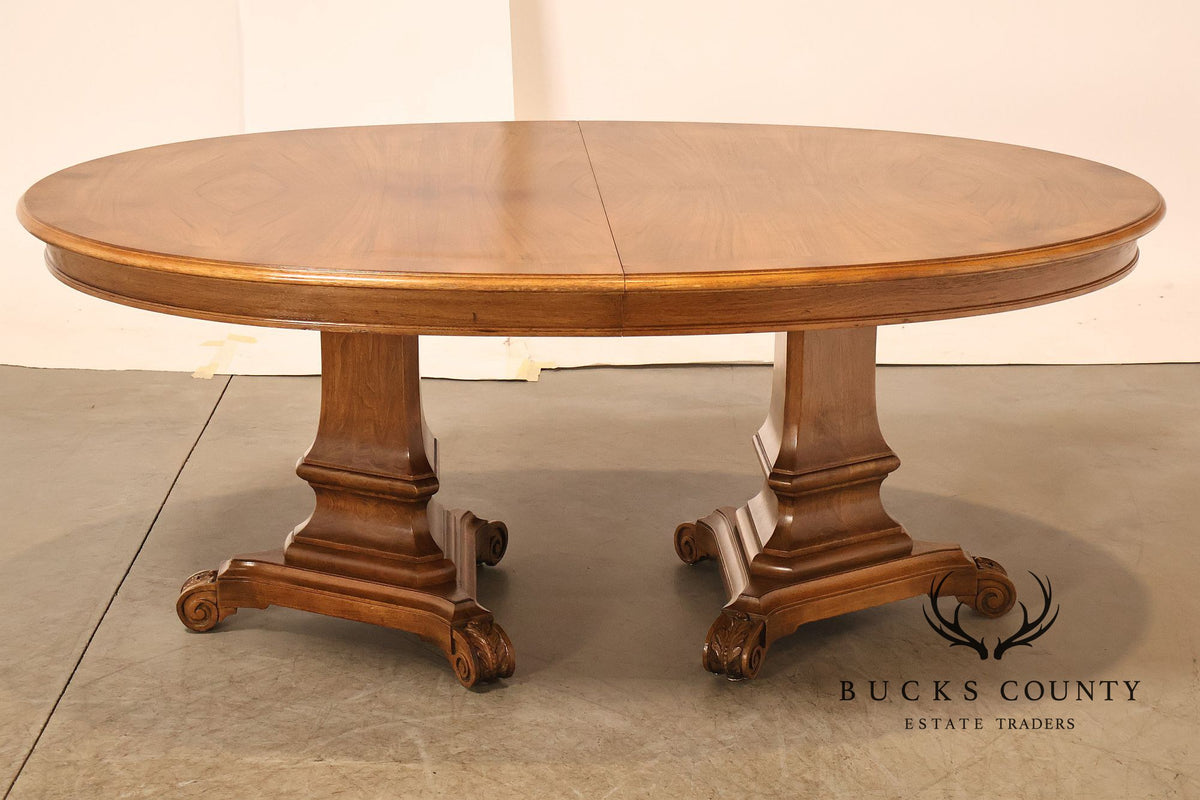 Neoclassical Style Walnut Double Pedestal Dining Table