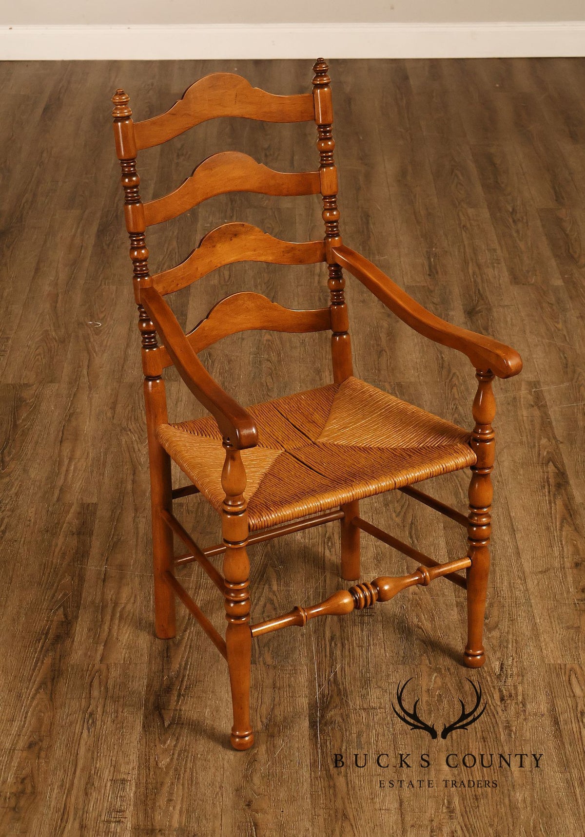 Vintage Set Of 12 Maple Rush Seat Ladderback Dining Chairs