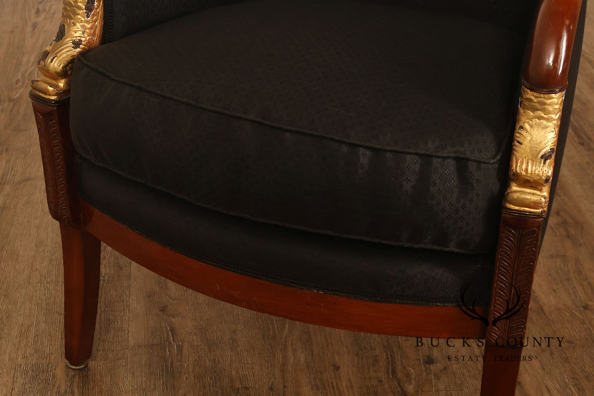 French Empire Style Partial Gilt Mahogany Armchair