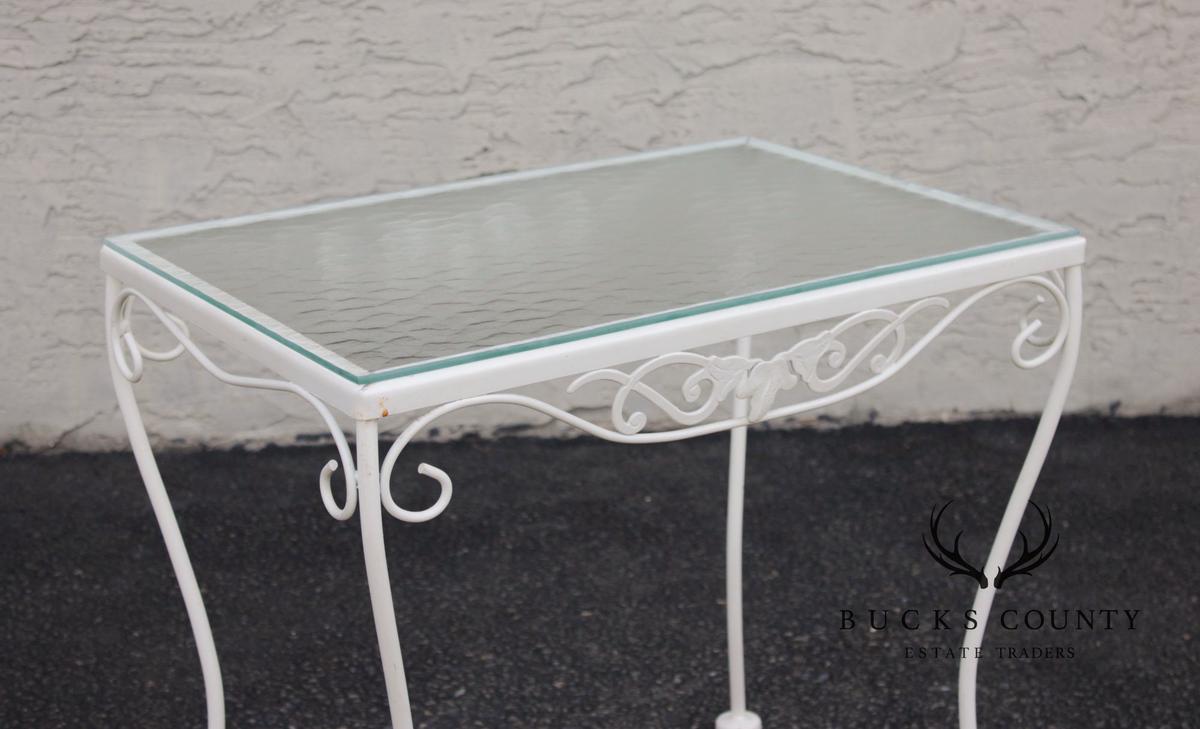 Vintage Wrought Iron And Glass Patio Side Table