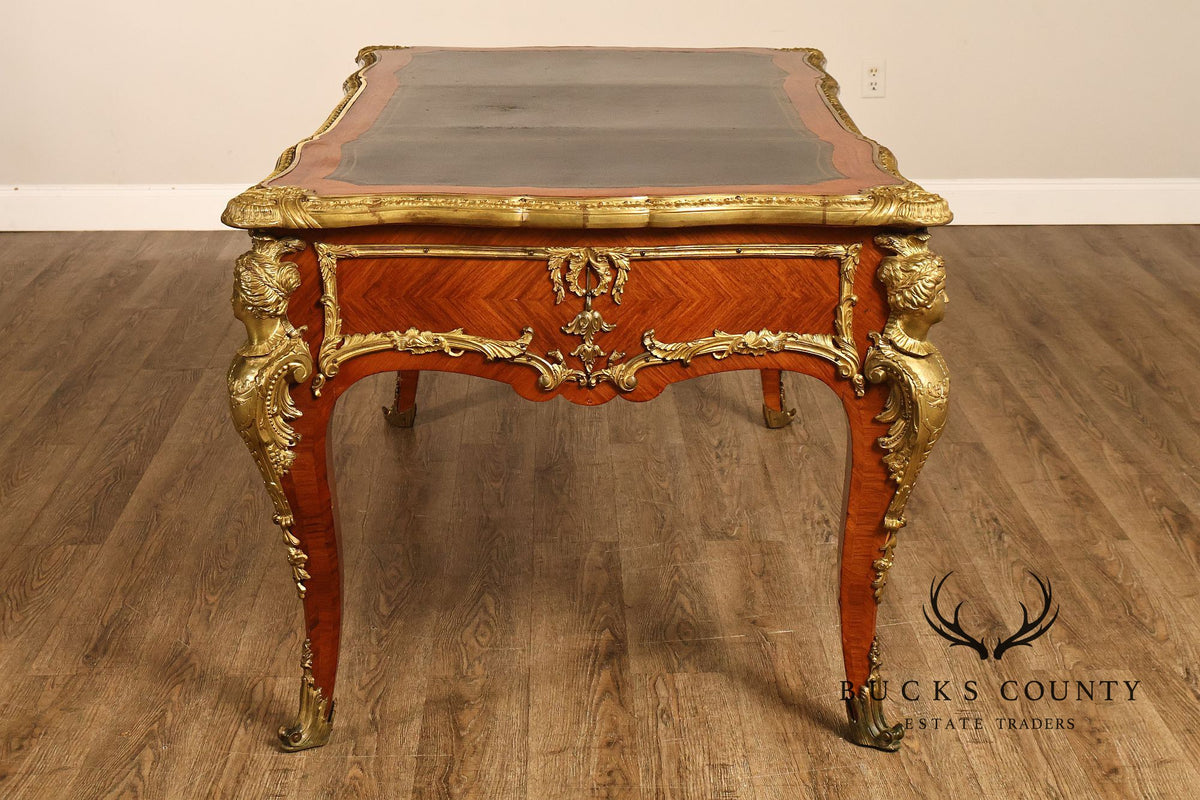 French Napoleon III Style Leather Top Executive Desk