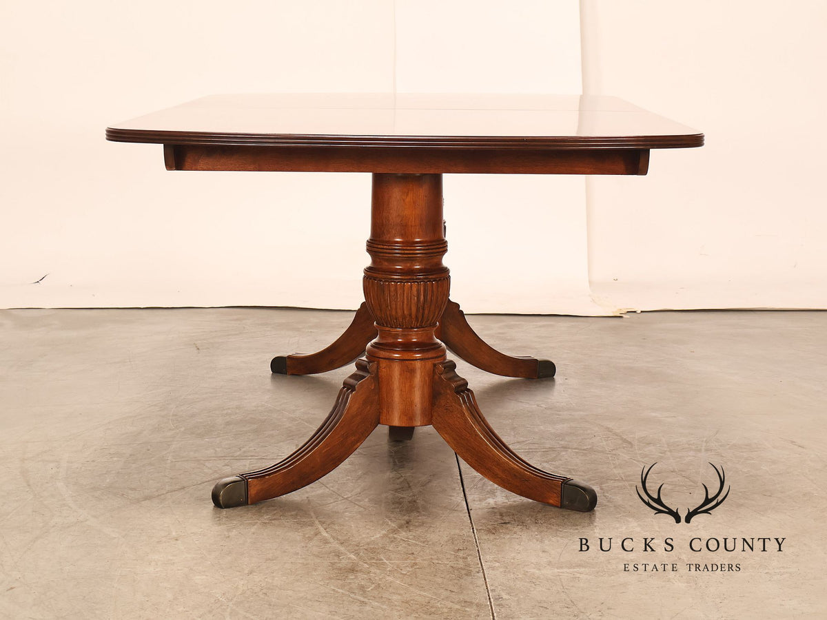 Georgian Style Banded Mahogany Double Pedestal Extension Dining Table