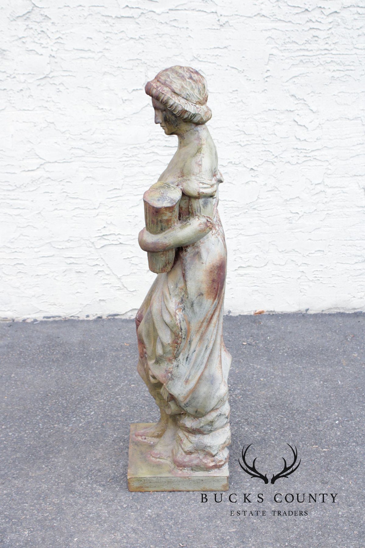 Vintage Cast Iron Garden Statue of a Lady