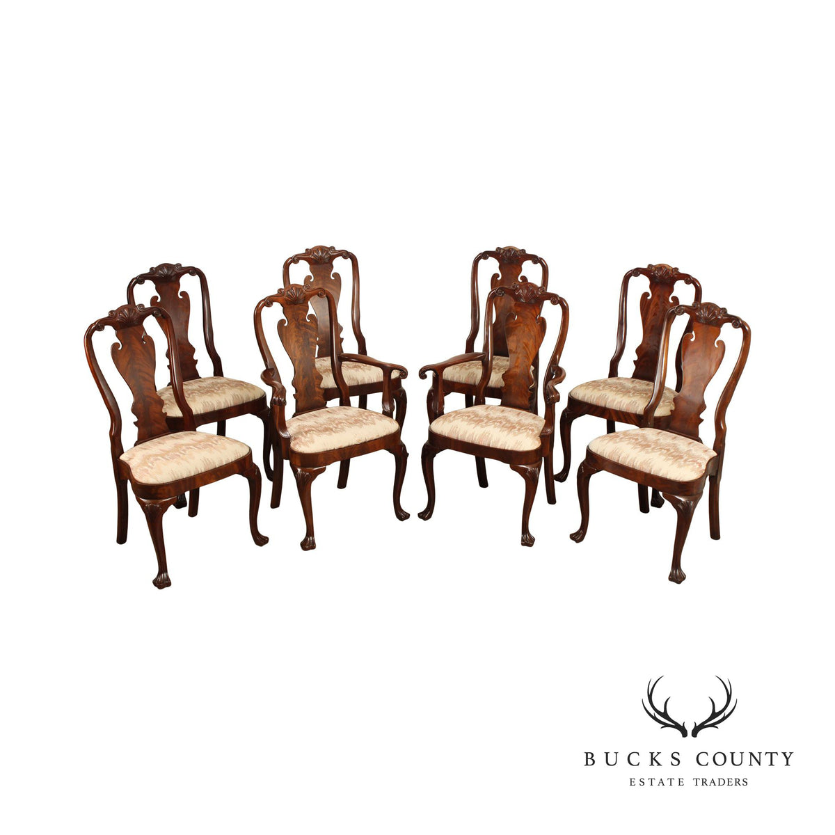 Councill Queen Anne Style Set of Eight Mahogany Dining Chairs