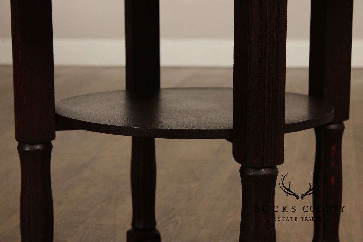 Chinese Style Bronze Top And Wood Base Accent Table With Dragon Motif