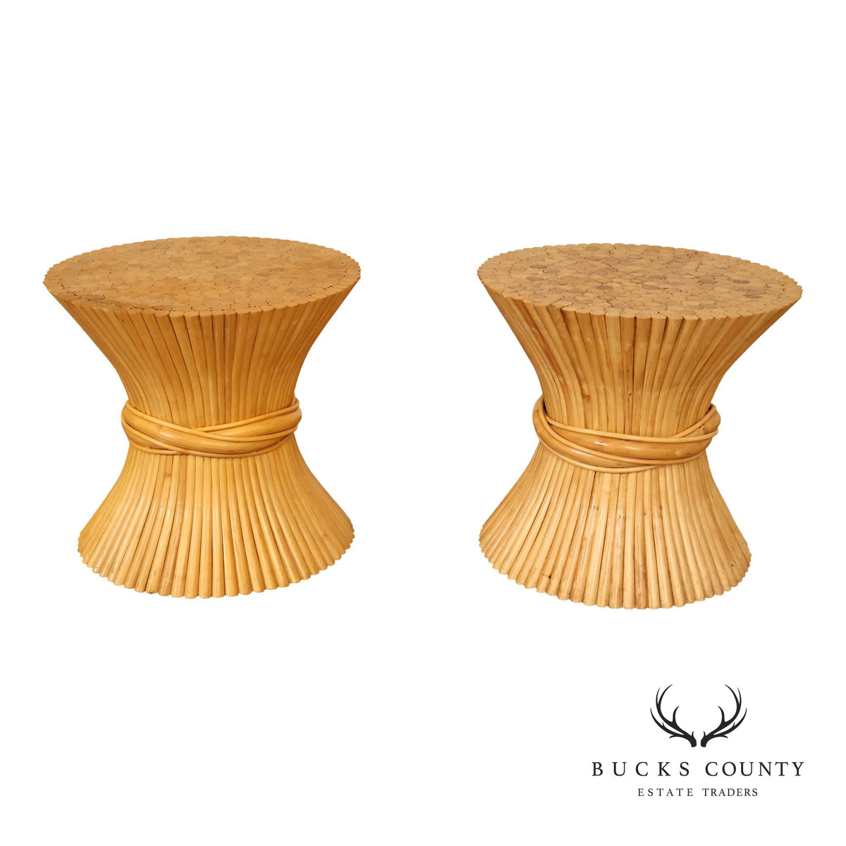 Vintage Pair of Wheat Sheaf End Tables