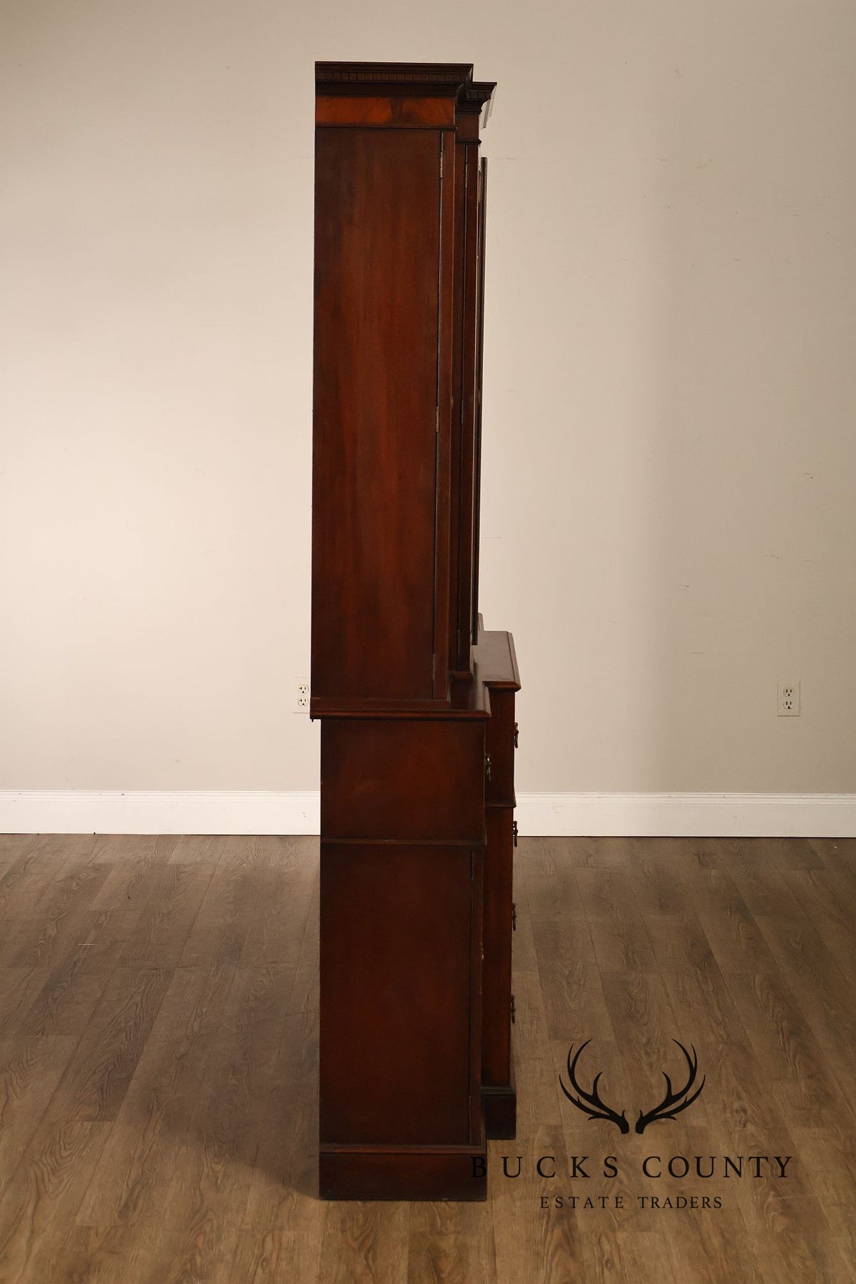 Georgian Style Mahogany Breakfront China Cabinet With Secretary Desk