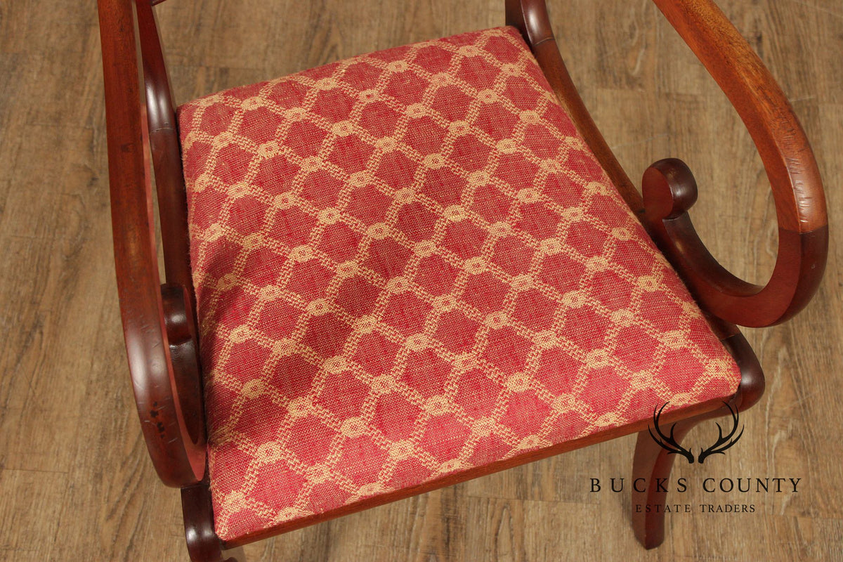 Antique English Regency Style Pair of Rosewood Brass Inlaid  Armchairs