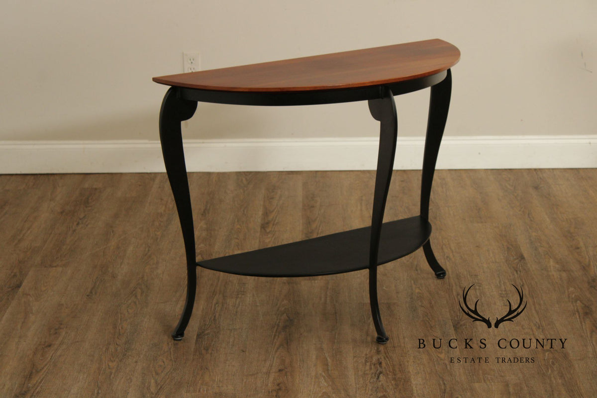 Ethan Allen Cherry Demilune Console Table With Metal Base