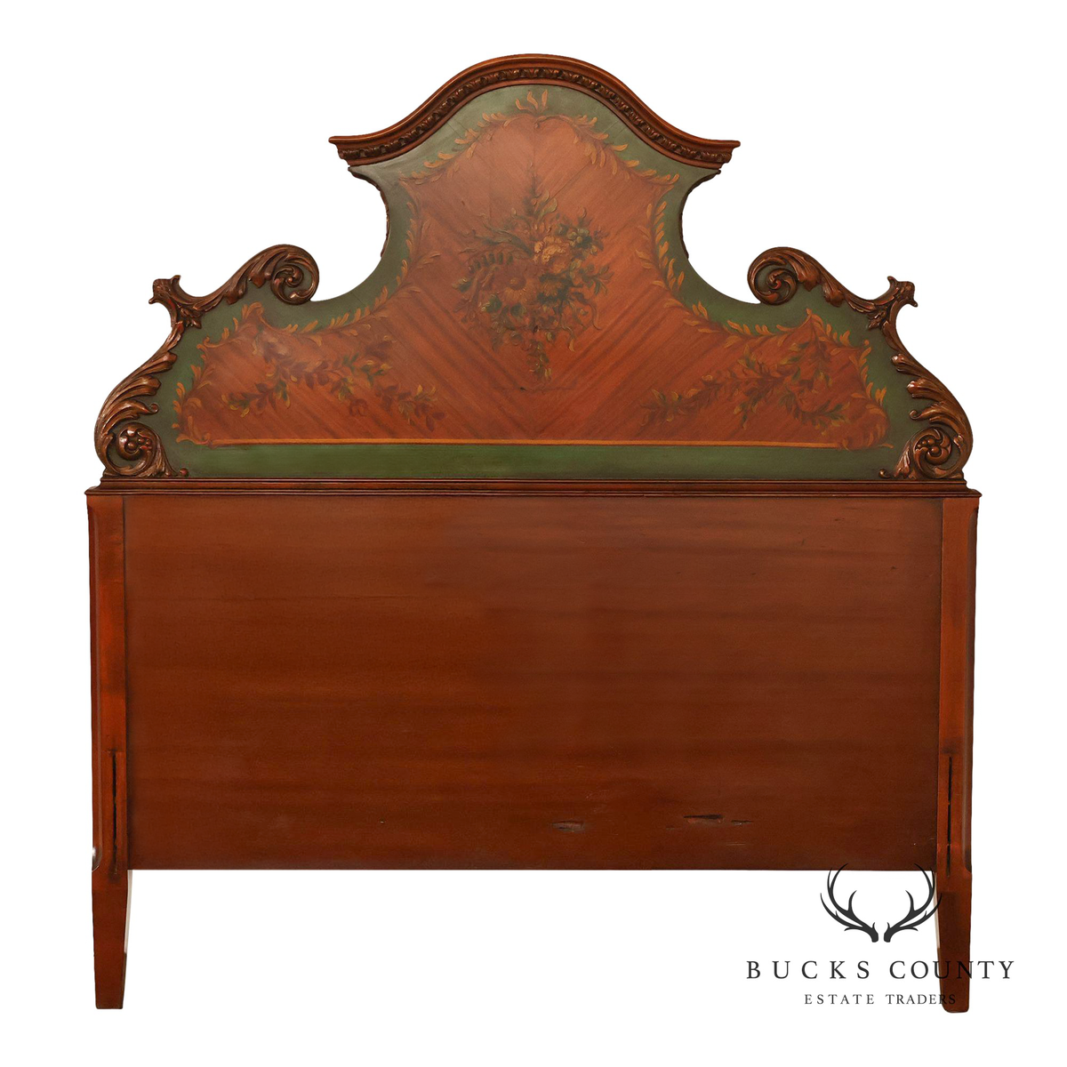 Edwardian Paint Decorated Satinwood Twin Headboard