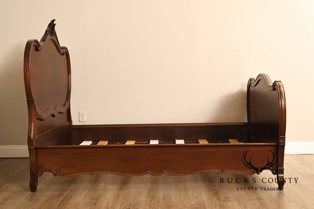 Antique Victorian R.J. Horner Carved Mahogany Full Size Sleigh Bed Frame