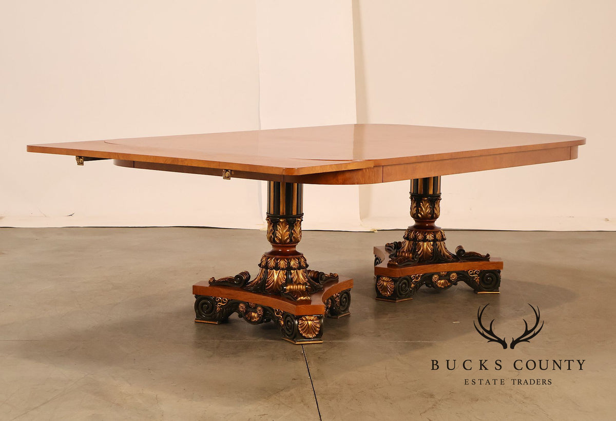 Ala Mobili Style Neoclassical Style Inlaid Double Pedestal Extension Dining Table