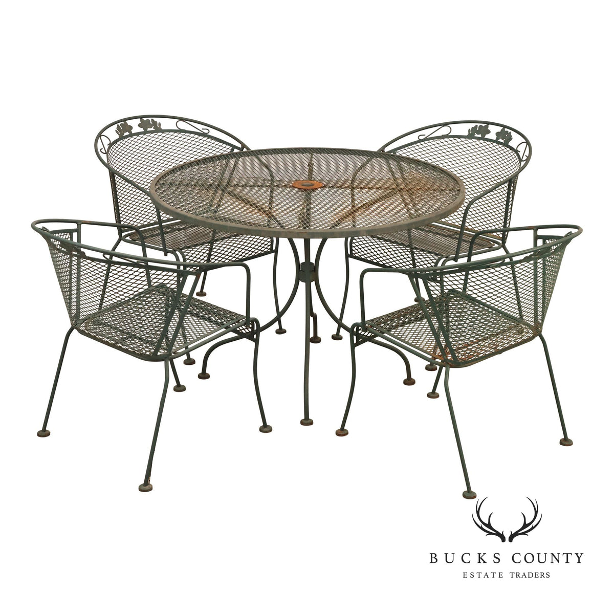 Vintage Wrought Iron Round Patio Table And Four Chairs Set