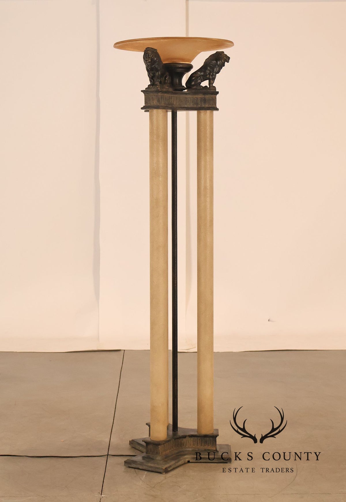Neoclassical Style Pair Of Floor Lamps With Lion Figures