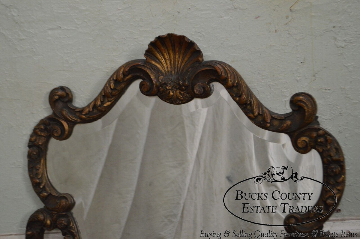 1920s Rococo Gilt Wood Carved Vanity Mirror