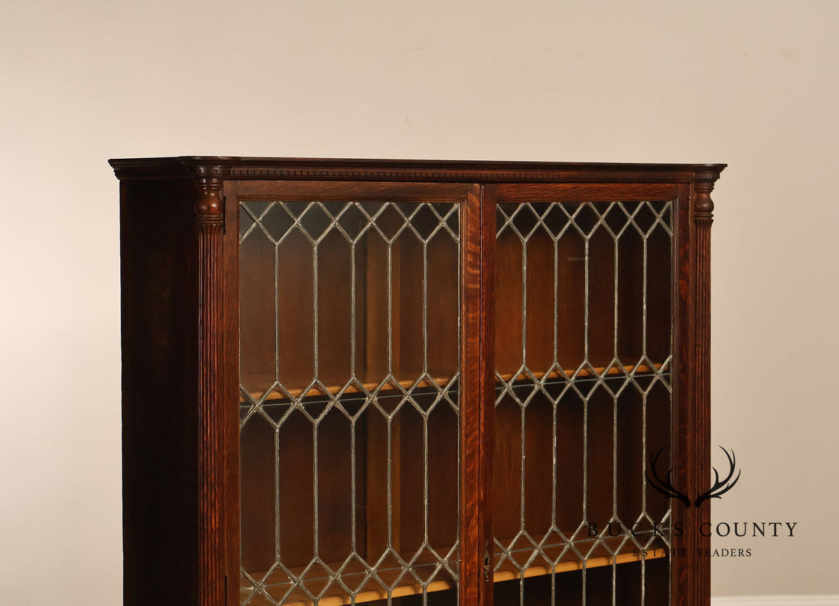 Arts and Crafts Antique Oak and Leaded Glass Bookcase