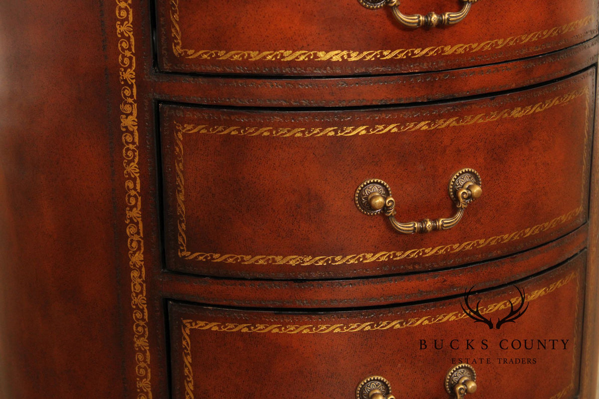 Regency Style Leather Wrapped Drum Table