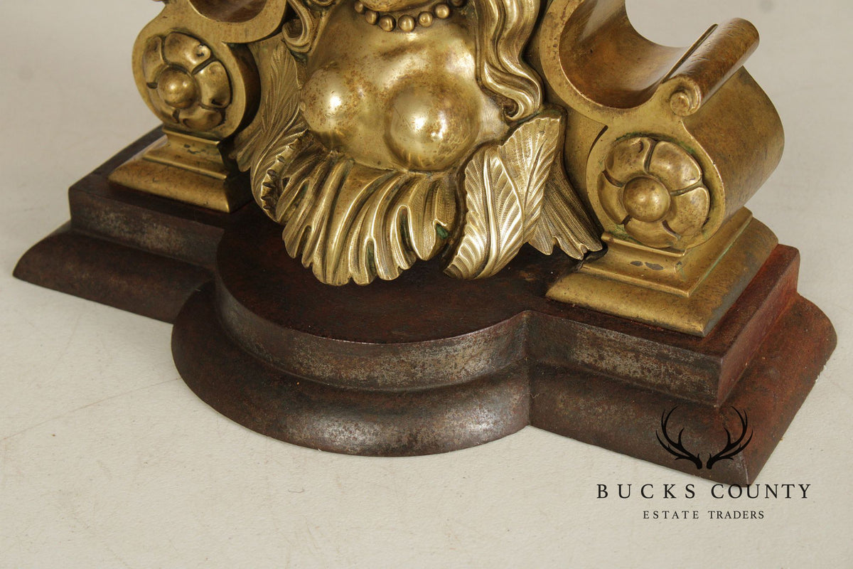 French Louis XIV Style Pair of Brass Figural 'Marmouset' Andirons