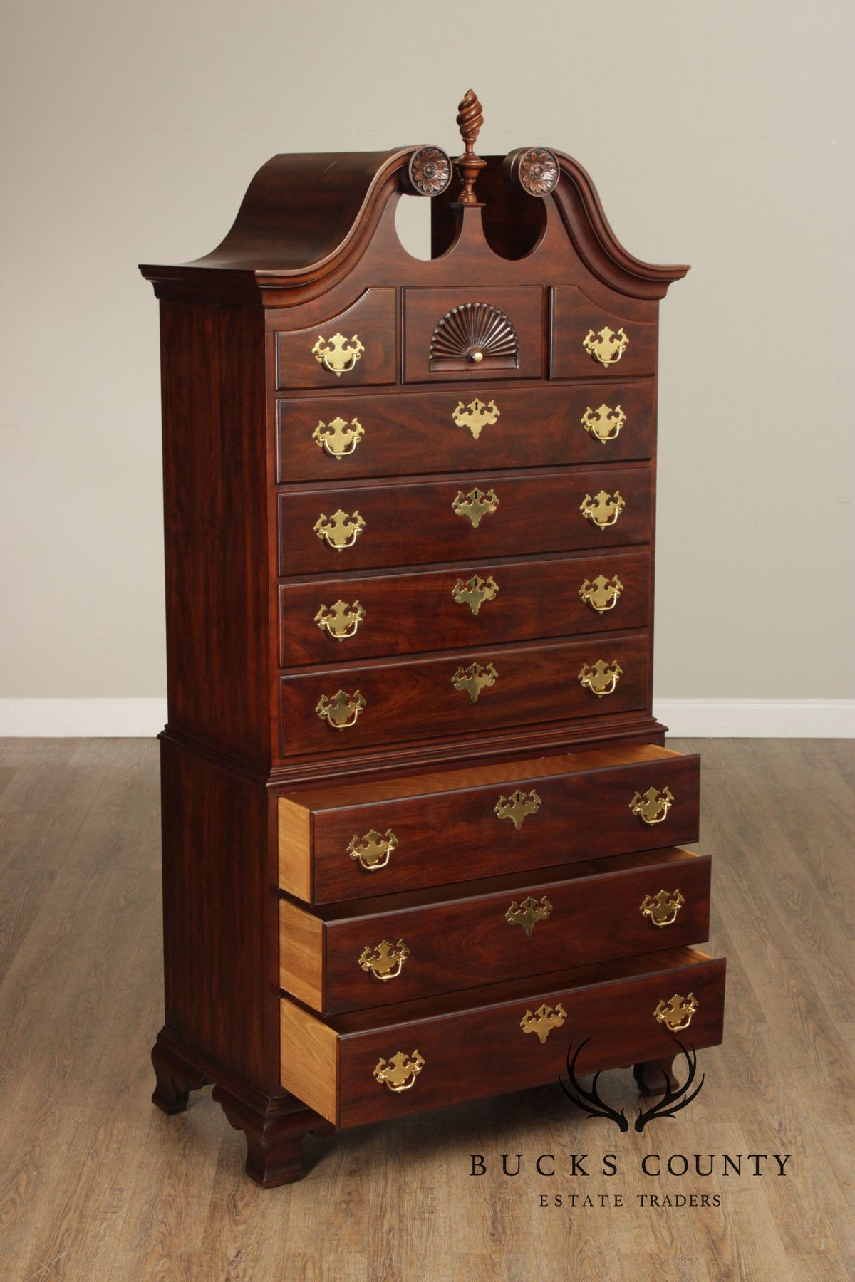 Statton Chippendale Style Cherry Chest on Chest