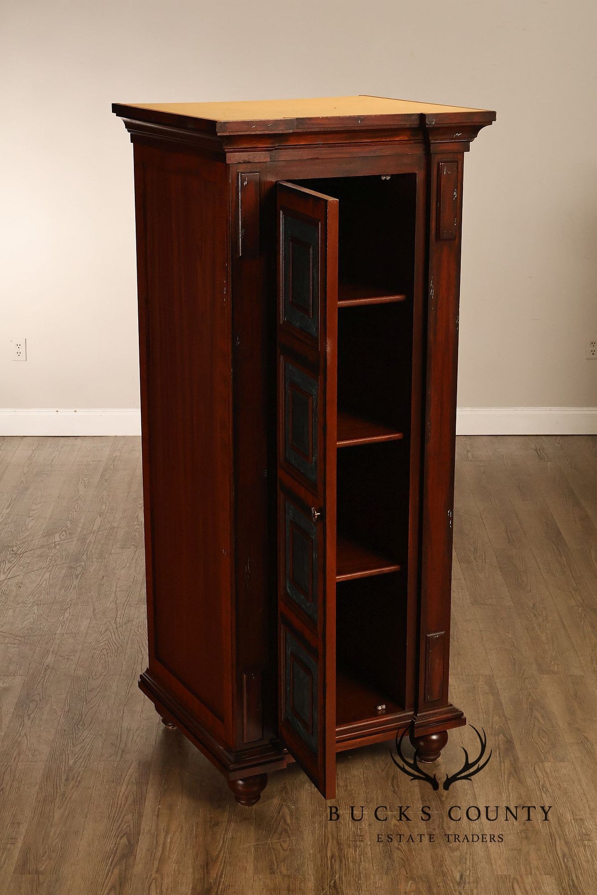 Custom Made Pair Of Custom Mahogany Cabinets With Faux Stone Inlay