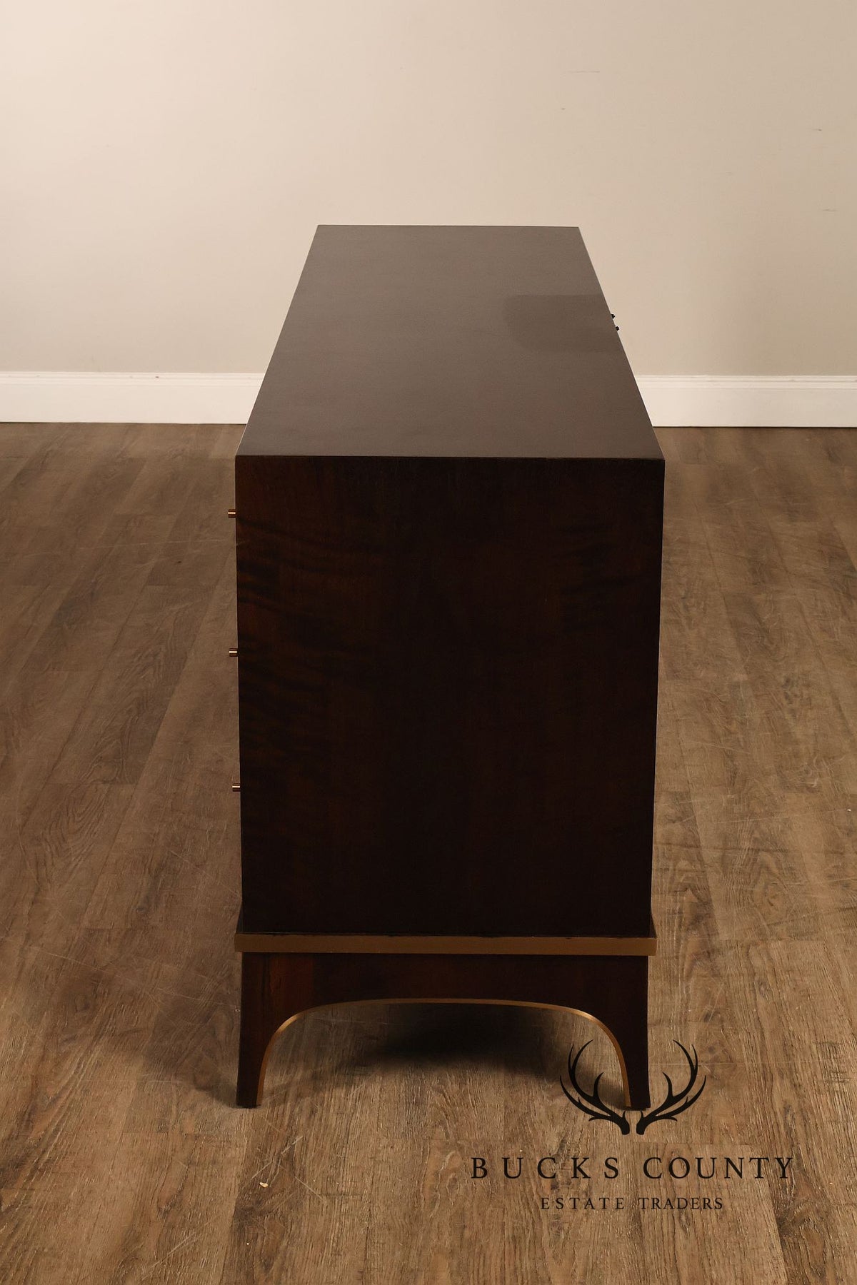 Newell Design Studio Ebonized Walnut Finish Double Dresser With Brass Trim And Six Drawers