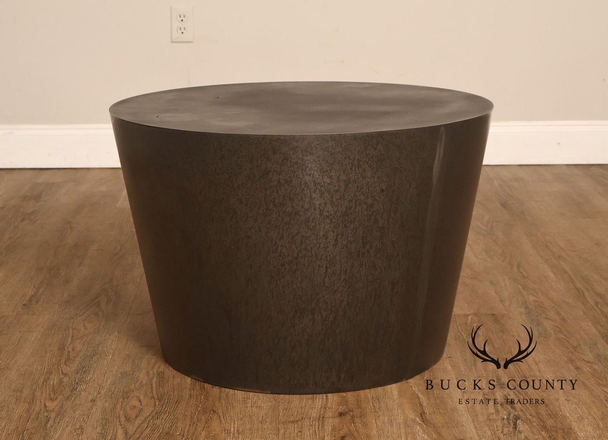 Modern Patinated Steel Round Drum Side Table