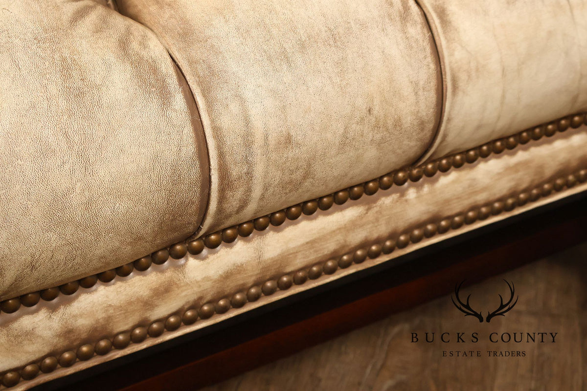 Chippendale Style Camelback Vintage Tufted Chesterfield Leather Sofa